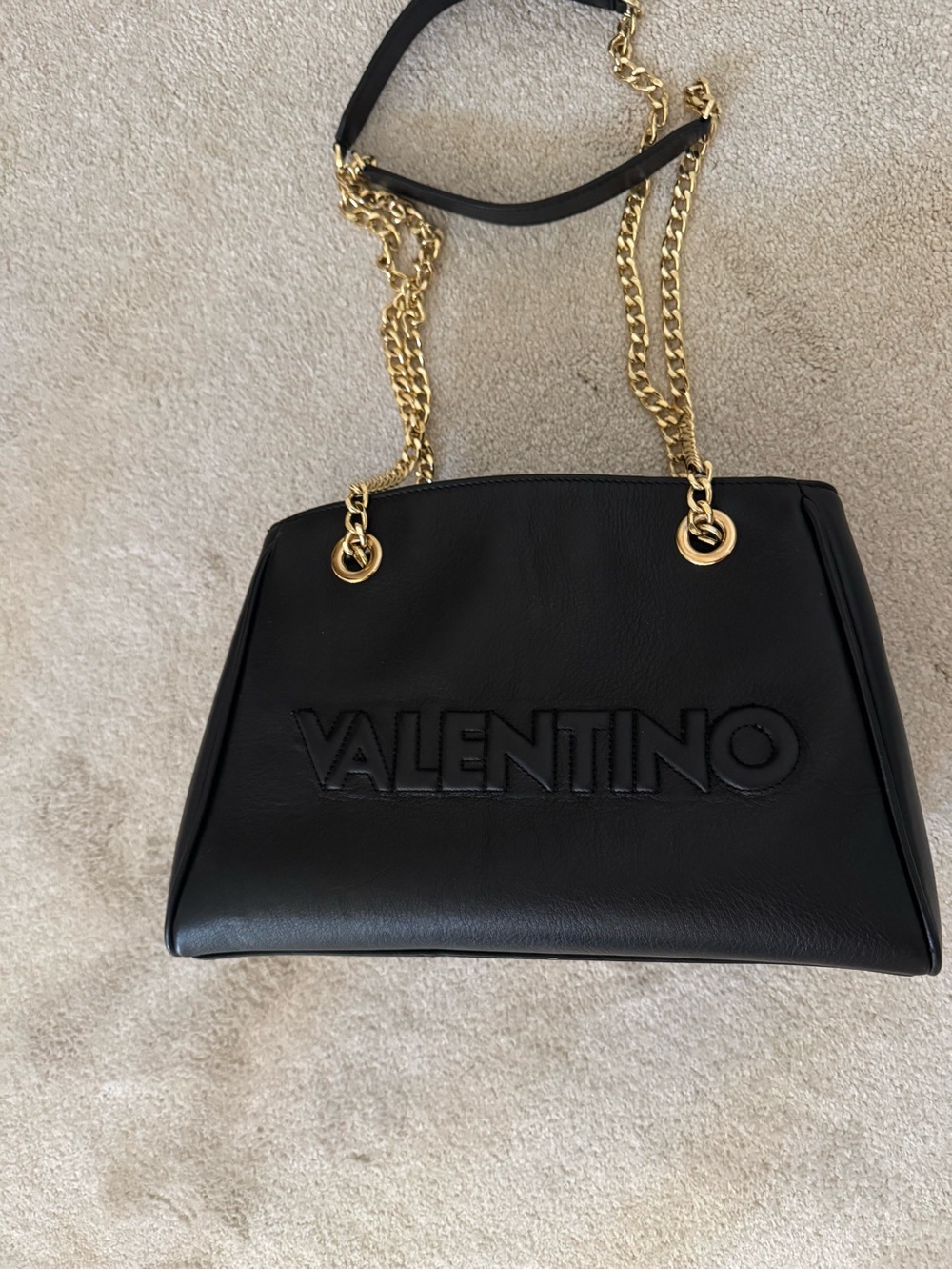 Valentino Black Leather Shoulder Bag with Gold Chain Strap